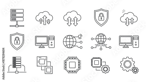 Technology and data security icons for business and innovation
