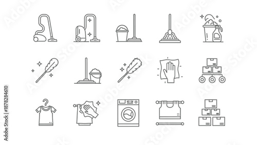 Cleaning icons set for household and laundry tasks