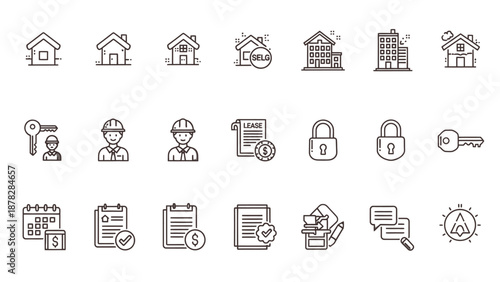 Real estate and property management icons for business and construction