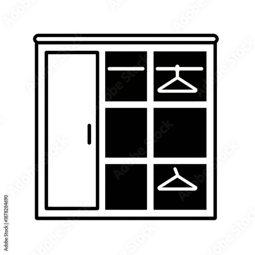 Wardrobe vector icon with hangers and compartments.