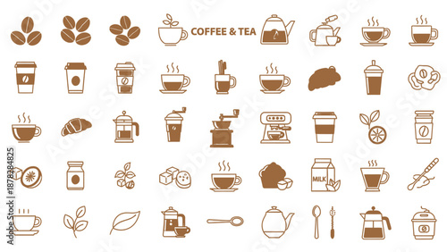 Set of coffee and tea icons for branding or infographics