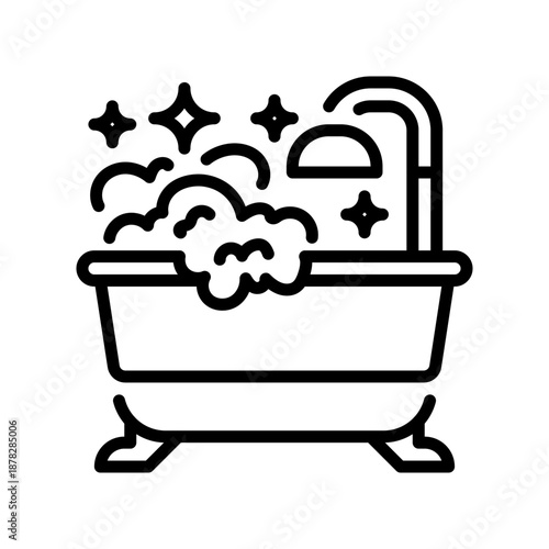 Bathtub Bubbles Line Icon, Outline Symbol for Relaxation Time, Spa Treatment, Bath Routine, Soap Foam, and Stress Relief. Vector Sign Icon.