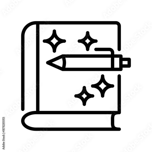 Journal and Pen Line Icon, Outline Symbol for Note Taking, Daily Diary, Creative Writing, Memory Logging, and Personal Growth. Vector Sign Icon.