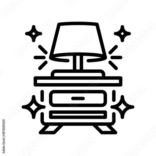 Bedside Lamp Line Icon, Outline Symbol for Reading Light, Nightstand Decor, Bedroom Ambiance, Low Glow, and Evening Routine. Vector Sign Icon.