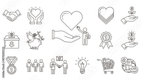 Colorful illustrations of business and charity concepts