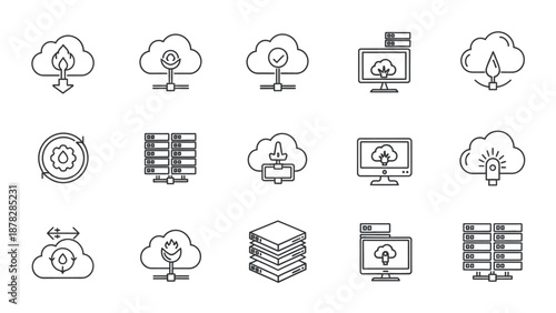 Cloud hosting and editing icons for modern technology solutions