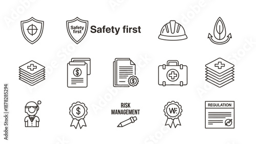 Risk management and safety icons for business and industry use