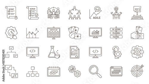 Collection of agile project management and software development icons