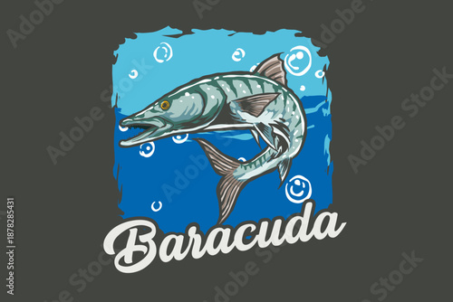 T-shirt design illustration of a barracuda fisherman