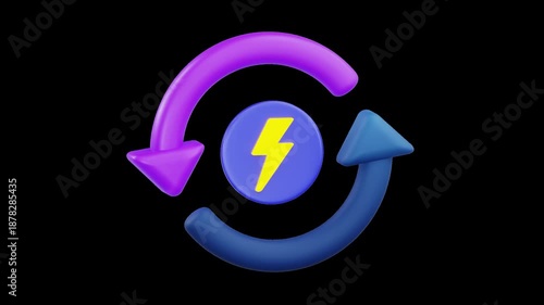Energy Recycle Loop 3D Icon, Alpha Channel