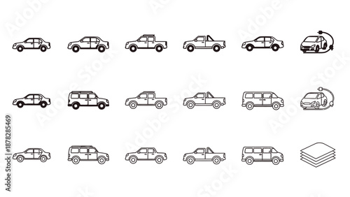 Collection of various cars and trucks in different styles