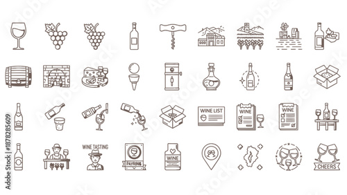 Wine and cheese pairing icons with wine glasses and bottles