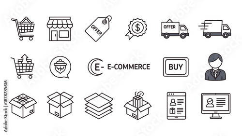 E-commerce icons for business and online shopping solutions