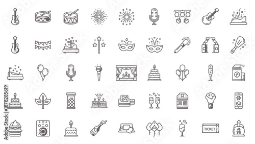 Vibrant party icons set for celebrations and events