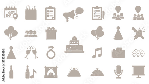 Vibrant event planning icons for business celebrations and parties