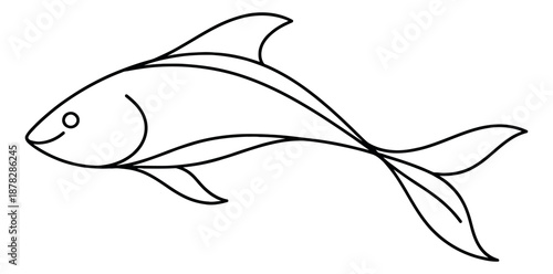 Simple line art illustration of a fish depicting swimming for marine life concepts