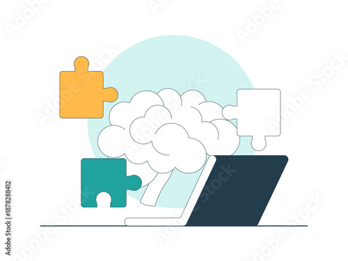 Illustration often associated with mental health, cognitive function, or problem-solving. Brainstorming illustration. Flat vector concept.
