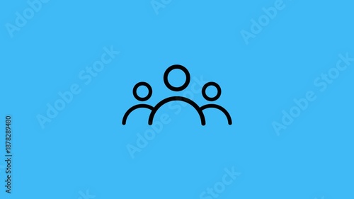 Simple icon of three people silhouette on a blue background