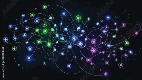 A network visualization with colorful nodes and connections