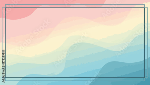 A pastel-colored abstract landscape with wavy lines