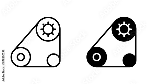 Timing belt line icon set. Car generator belt vector outline sign on white background