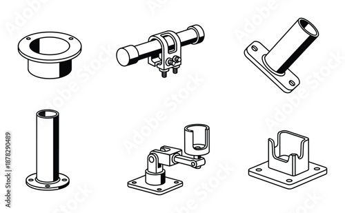 Different types of marine boat and yacht stanchion bases isolated line drawing minimalist vector