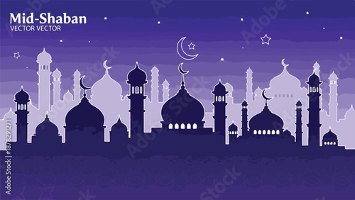 A purple mosque skyline at night