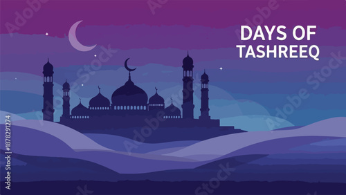 A purple mosque silhouette at night