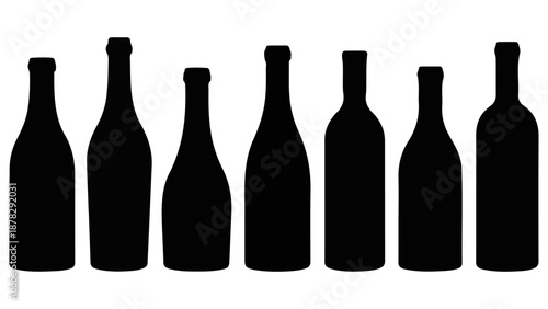 Set of Black Bottle Silhouettes Isolated on White Background