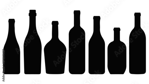 Set of Black Bottle Silhouettes Isolated on White Background