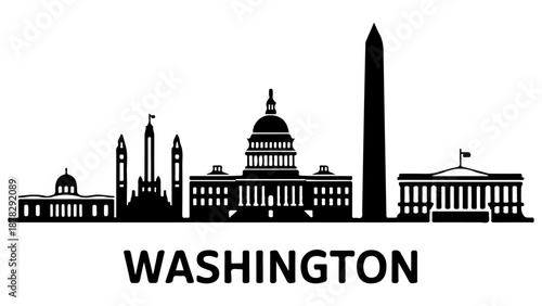 Minimal Washington DC Skyline Silhouette with Iconic Landmarks
