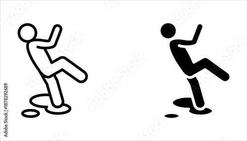 slippery wet floor icon set. warning caution wet floor. cleaning in progress on white background