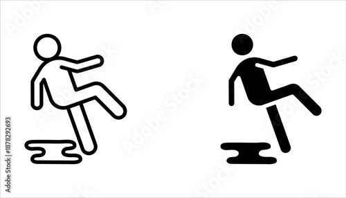 slippery wet floor icon set. warning caution wet floor. cleaning in progress on white background