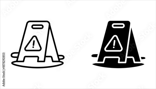 slippery wet floor icon set. warning caution wet floor. cleaning in progress on white background