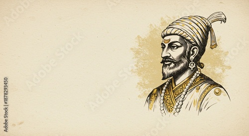 Chhatrapati Shivaji Maharaj Portrait Vintage Art Indian Warrior King History Maharashtra Culture Illustration