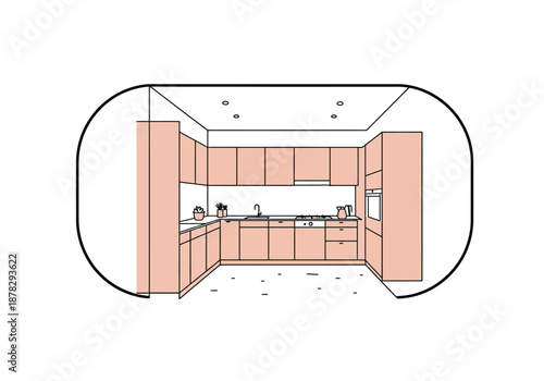 Modern minimalist kitchen with pink cabinets a simple and clean interior design illustration.