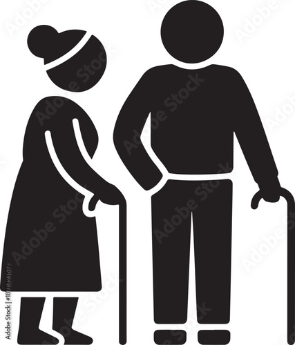 Elderly Couple Walking with Canes Silhouette