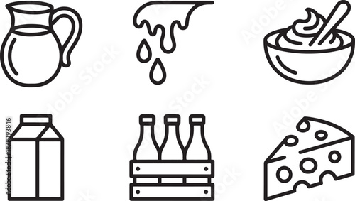 Dairy Products Line Icons Set