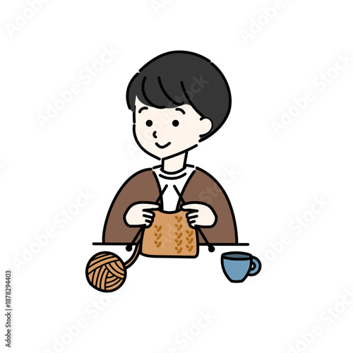 編み物をする男性