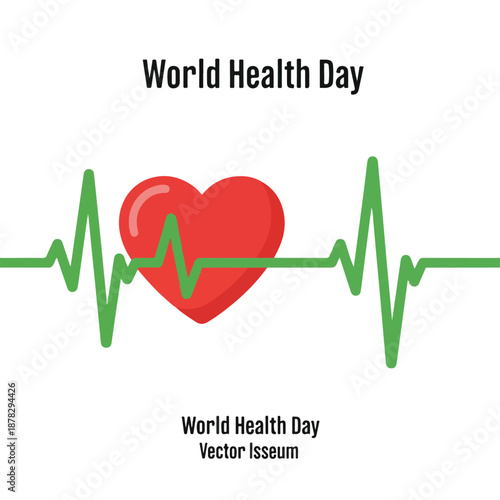 A red heart with green ECG line on white