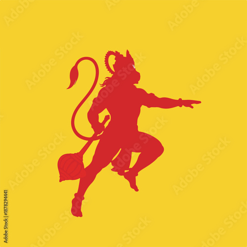 A red silhouette of a mythical creature on yellow