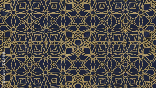 A seamless pattern of gold lines on a dark blue background