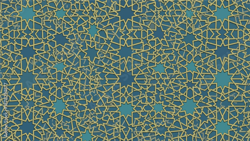 A seamless pattern of gold lines on blue background