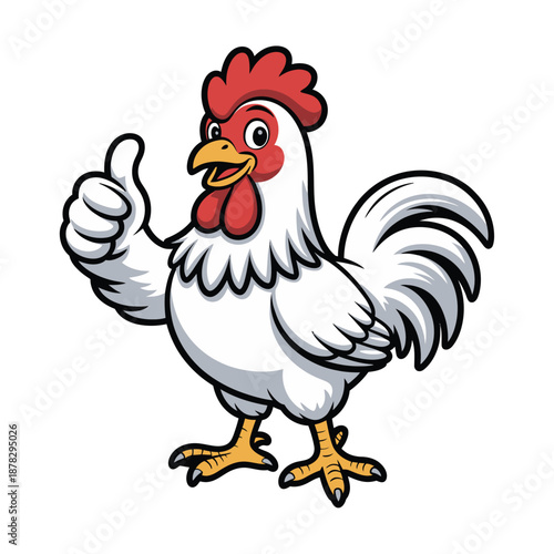 Cartoon white rooster giving thumbs up gesture with yellow beak and feet icon
