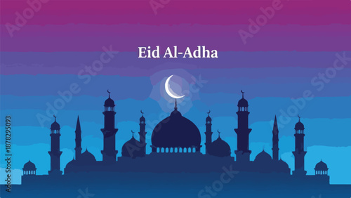 A serene Eid Al-Adha scene with a mosque silhouette