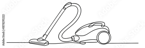Continuous line art illustration of a vacuum cleaner depicting a household appliance for cleaning