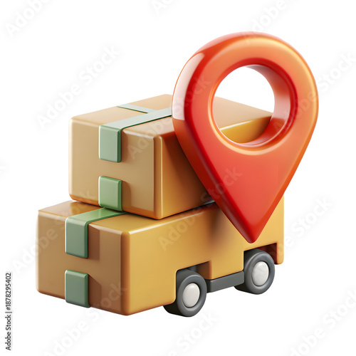 Package Delivery Truck with Location Pin Logistics 3D Illustration Isolated on White Background