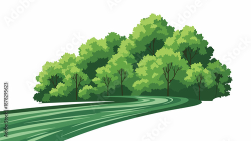 A serene forest with a winding road