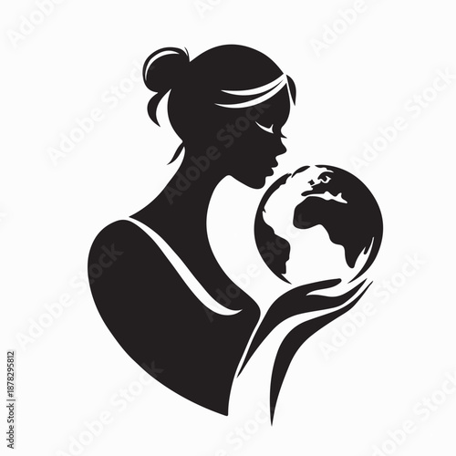 Woman hugs the earth between her arms with love and care. logo vector