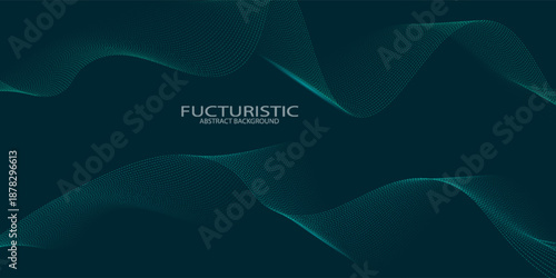 Futuristic abstract background with flowing particles wave. Shiny moving lines design element. Digital future technology concept. Suit for banner, website,